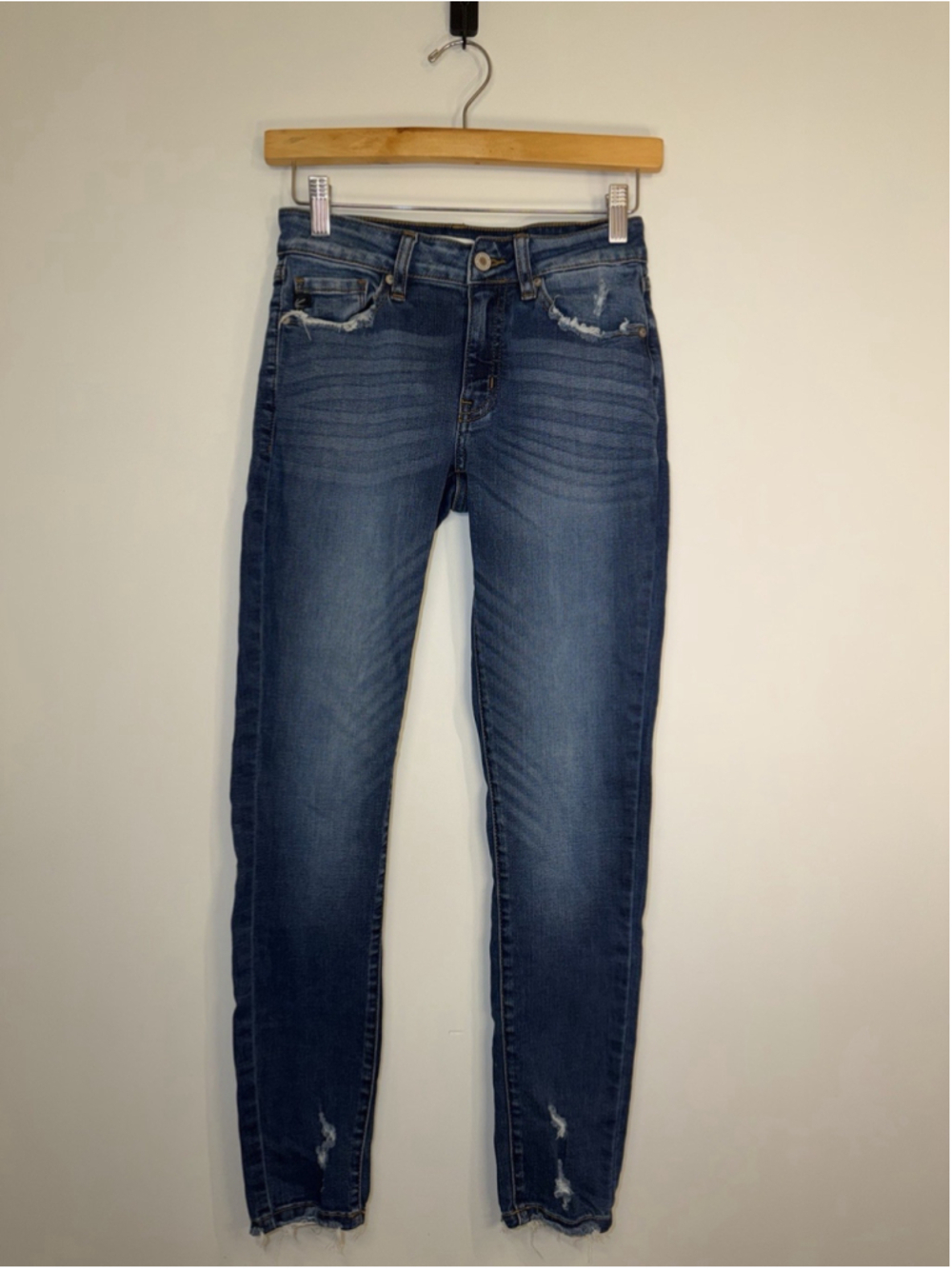 KanCan Women Jean Size 24 or 1 Distressed Skinny Raw Hem Destroyed Indigo Denim